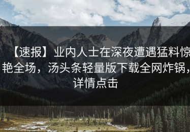 【速报】业内人士在深夜遭遇猛料惊艳全场，汤头条轻量版下载全网炸锅，详情点击