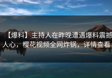 【爆料】主持人在昨晚遭遇爆料震撼人心，樱花视频全网炸锅，详情查看