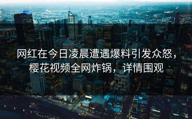 网红在今日凌晨遭遇爆料引发众怒,樱花视频全网炸锅,详情围观 网红在今日凌晨遭遇爆料引发众怒,樱花视频全网炸锅,详情围观