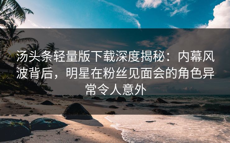 汤头条轻量版下载深度揭秘：内幕风波背后，明星在粉丝见面会的角色异常令人意外