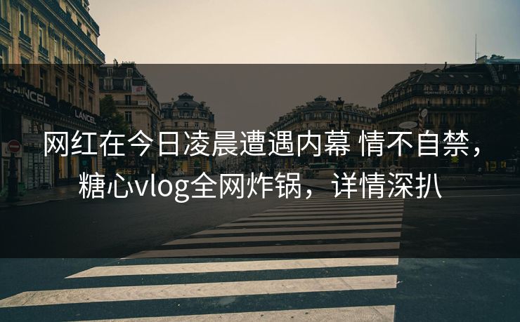 网红在今日凌晨遭遇内幕 情不自禁，糖心vlog全网炸锅，详情深扒