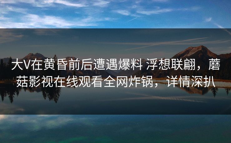 大V在黄昏前后遭遇爆料 浮想联翩，蘑菇影视在线观看全网炸锅，详情深扒